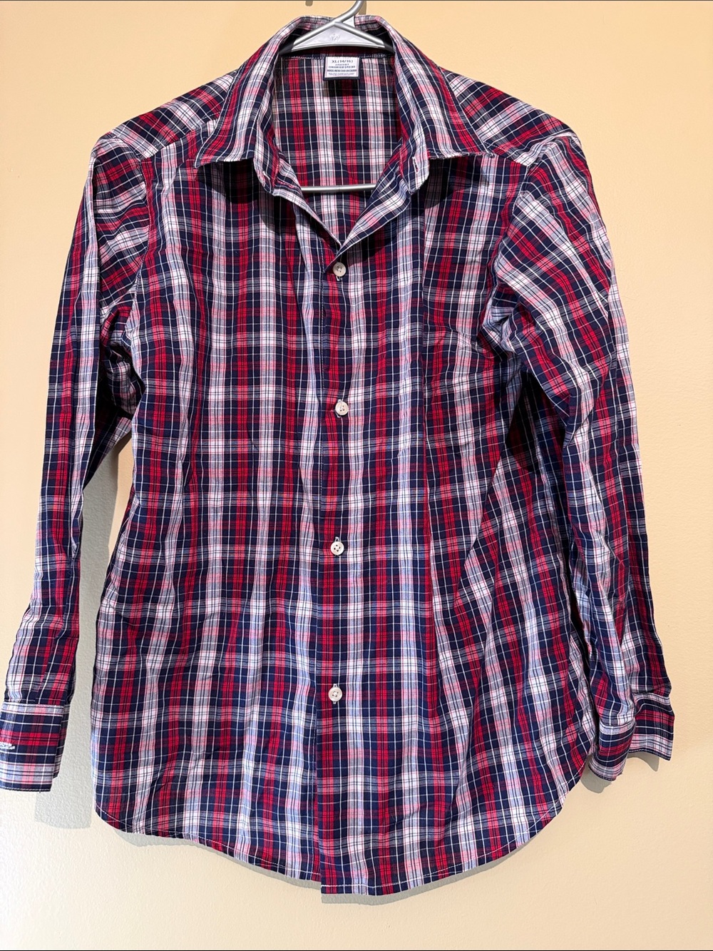 Izod Navy, Red & White Plaid Button-Down Shirt